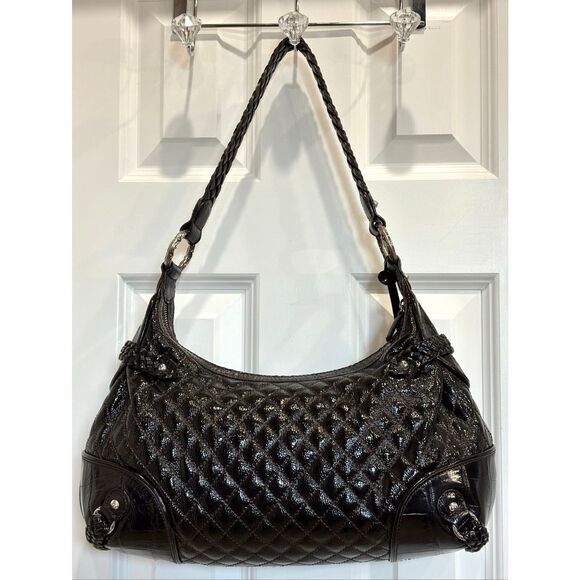 BRIGHTON - Quilted Black Patent Leather Hobo Shoulder Bag. Beautiful Condition! - Picture 2 of 15